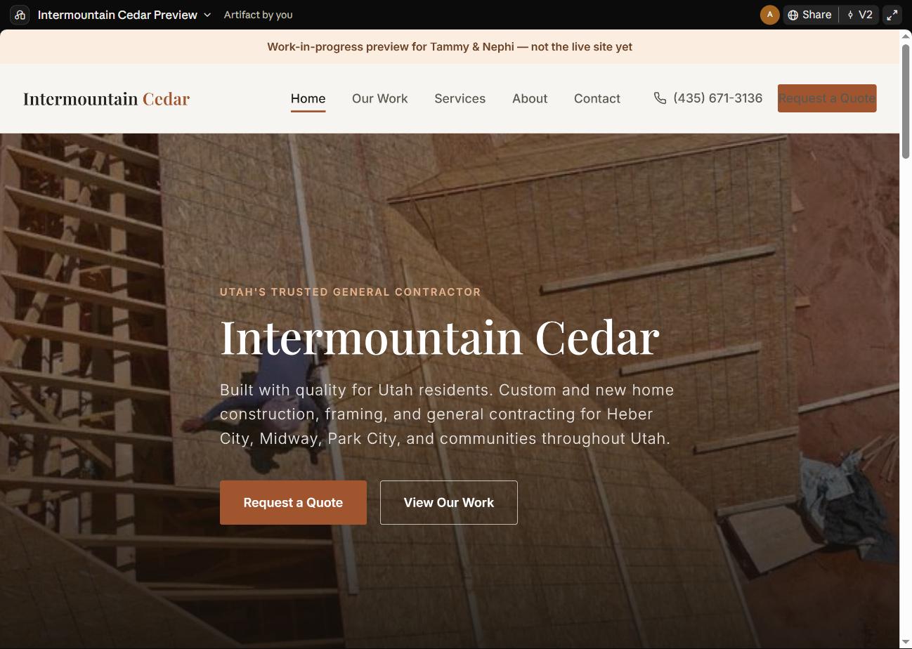 Intermountain Cedar website preview